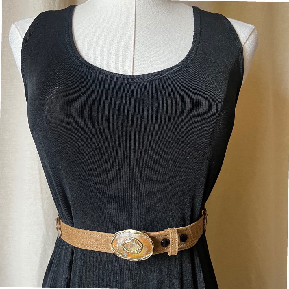 Elaine Coyne 1981 Signed Copper Concho Leather Belt Adjustable 25-29"